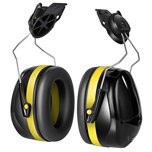 BJKing 004 - Orejeras de casco duro, NRR 28 dB ajustable para la oreja, casco acoplable, Amarillo, Large