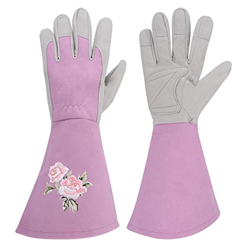 Dengofng Guantes de poda de rosa, guantes de jardinería de protección de antebrazo largo para mujer, antipinchazos, impermeables y extra gruesos(M)