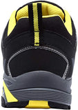 LARNMERN Zapatos de punta de acero para hombre, zapatos de trabajo antideslizantes a prueba de pinchazos, calzado al aire libre, zapatos de seguridad, construcción industrial, zapatos de tenis indestructibles, Negro/Amarillo-201, 9.5 US