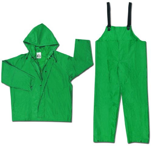 MCR Safety 3882L Dominator - Traje de lluvia de 2 piezas con capucha con cordón incorporado, color verde, grande