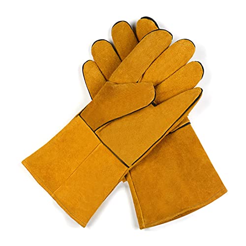 Lijack Guantes de Soldadura Guantes de Soldador, Barbacoa Guantes de Cocina de Camping, Guantes de Trabajo de Chimenea de Soldador (Color : 2 pcs Yellow, Size : 34cm in Length)