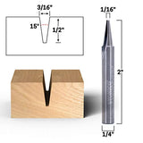 Yonico 14105q 15° 1/16 pulgadas punta plana V ranura grabado broca de carburo sólido vástago de 1/4 pulgadas