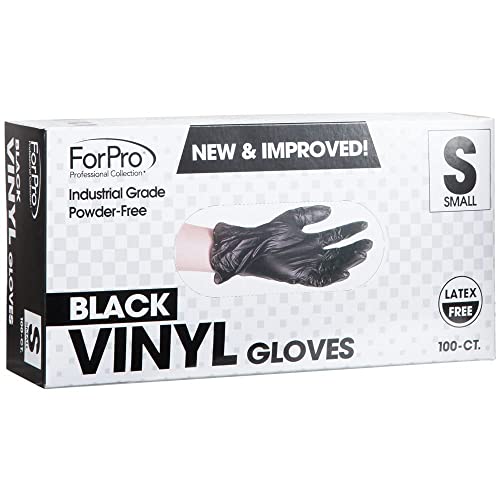 ForPro Guantes de vinilo desechables, color negro, grado industrial, sin polvo, sin látex, no estériles, aptos para alimentos, 2.75 mil. palma, 3.9 mil. dedos, pequeño, 100 unidades