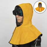 AMLESO Capucha de soldadura para la cabeza/cuello de protección de soldador, protección para el hombro, casco ignífugo, de vacuno, resistente al viento, chal de soldadura, sombrero