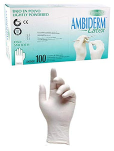 Ambiderm Guante de Latex Confort, Caja con 100 Guantes Desechables, Bajo de Polvo para exámen, Liso, ambidiestros, no estéril (Grande - Blanco)