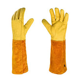 Guantes de jardinería, guantes largos de jardinería, guantes de jardín de trabajo de cuero, guantes de jardín para mujeres, guantes de jardinería para hombres, guantes de trabajo de cuero vacuno grueso y duradero. (Grande, amarillo)