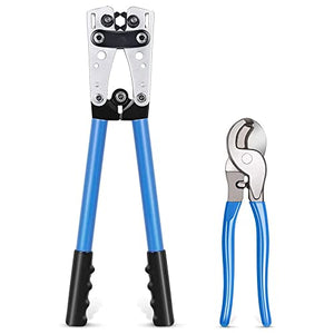 Herramienta de crimpado de cable de batería，crimpadora de lengüetas de cable de batería para terminales de cable resistentes， AWG 10，8, 6, 4, 2, 1, 0 (Cable crimping pliers set)