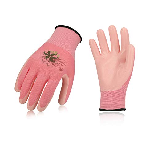 Vgo NT2110 - Guantes de jardinería para mujer (3 pares, revestimiento de nitrilo, talla M, rosa, NT2110)