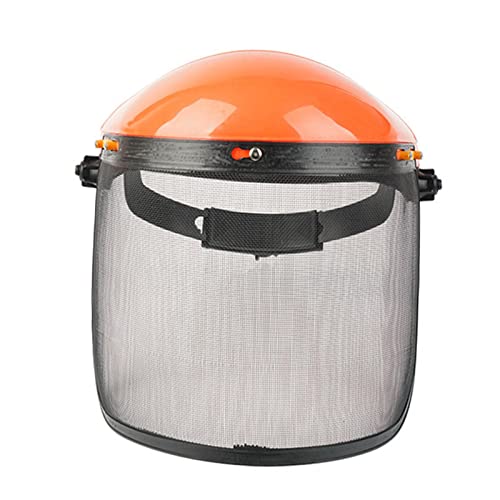 yotijay Casco , pantalla facial de malla de resistencia con visera Casco para podadora de corte eléctrica, podadora, motosierra, tala , Gorras naranjas