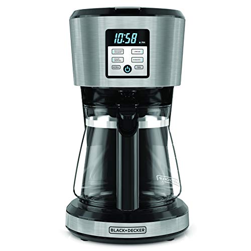 Black+Decker CM1331S-LA Cafetera Programable Black + Decker con Filtro Permanente y Sistema de Goteo en Vórtice, 12 Tazas, CM1331S-LA, color, Negro, pack of/paquete de 1