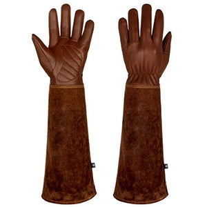 Guantes de Jardinería para Hombres y Mujeres. Piel de Cabra Guantes de Trabajo de vaca que Tienen puños Largos para Proteger Brazos Hasta los Codos. Perfecto para el corte de Rosas Cactus Blackberry