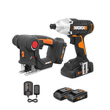 WORX Sierra de calar de corte de precisión AXIS de 20 V con controlador de impacto de 1/4 de pulgada, kit de herramientas eléctricas combo WX914L, PowerShare, 2 baterías y 1 cargador incluido