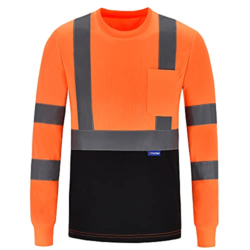 AYKRM Camiseta de seguridad reflectante de alta visibilidad de manga larga (XS-6XL), Naranja, Medium