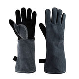 Cuwiny - Guantes de soldadura, resistentes al calor/al fuego, guantes de forja de cuero, manga extra larga de 16 pulgadas y gancho ignífugo