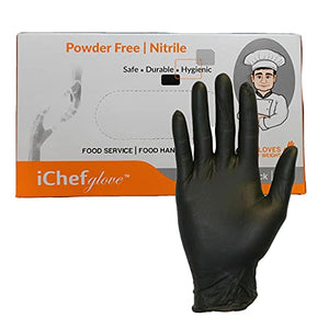 ichef glove 100 guantes de nitrilo para manipulación de alimentos, color negro, sin polvo (mediano)