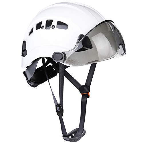 UNINOVA Casco duro de seguridad con visera – Casco ajustable aprobado por ANSI Z89.1 – suspensión de 6 puntos y sombreros duros ventilados, casco de seguridad clase C para trabajo de construcción (A1 visera tintada blanca)