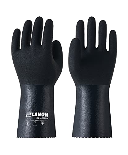 Guantes resistentes a químicos de nitrilo, guantes de trabajo resistentes, antideslizantes, sin látex, reutilizables, CAT III, protección LANON