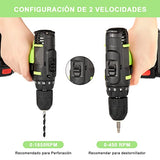 Taladro Inalambrico, 21V de Doble Velocidad, Ajuste de par 18+1, Equipado con un Conjunto de Accesorios como Taladro Transversal, Taladro Helicoidal y Taladro de Ranura, para Atornillar y Taladrar