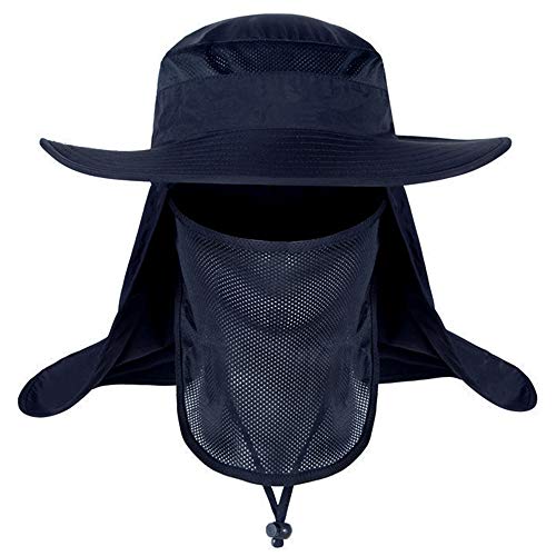 KAMYSEN Protector Gorro Pescador Anti-UV UPF50+,con Solapa,de ala Ancha,Gorra Pesca Solar ala Ancha Transpirable Multiusos con Velo y Mosquitera Protección Cuello Al Aire Libre