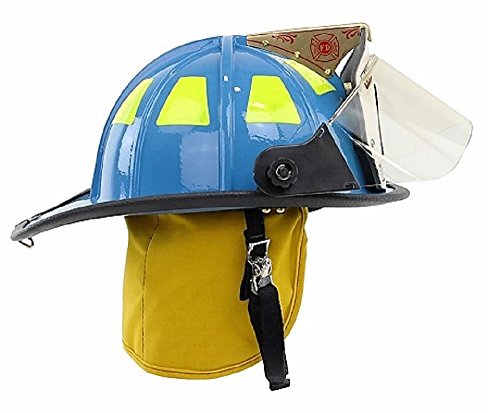 MSA 1010FSC Cairns - Casco de bomberos con protección Tuffshield de 4 pulgadas, forro de franela estándar, orejera Nomex, correa para barbilla con liberación rápida, diapositiva cartero, águila serigrafiada de seda de 6 pulgadas y reflejo lima/amarillo, a