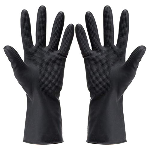 Guantes de tinte para el pelo, color negro, reutilizables, para peluquería, látex, grandes, gruesos, de goma, para la limpieza, cocina, lavaplatos, 5 pares