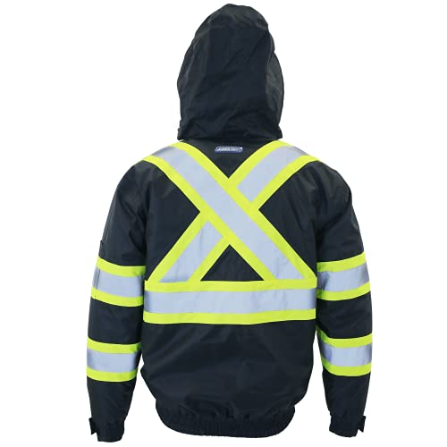 JORESTECH - Chaqueta de seguridad reflectante de alta visibilidad impermeable X en la parte trasera ANSI/ISEA clase 3 tipo R/CSA Z96 (M, negro)