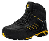 LARNMERN Botas de punta de acero a prueba de pinchazos para hombres, indestructibles, cómodas, antideslizantes, antiestáticas, botas de trabajo de seguridad al aire libre L91185 (27.0 cm, Negro amarillo)