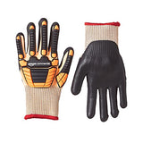 AmazonCommercial Guantes de nitrilo de espuma y seda dorada 13G con protección contra impactos (naranja/negro), talla S, 1 par