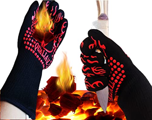 Guantes de barbacoa, 1664 °F, certificado EN407. Extremadamente resistente al calor, manga larga, antideslizante, absorción de sudor, más fácil y seguro para asar, barbacoa, ahumar, cocinar, hornear, sostener ollas.