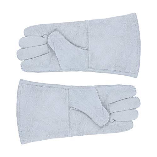 TEHAUX Guantes de Soldadura Guantes de Piel de Vaca Resistentes Al Fuego Soldador Mano de Trabajo Guantes de Línea Ignífugos Protector de Manos 34X14cm