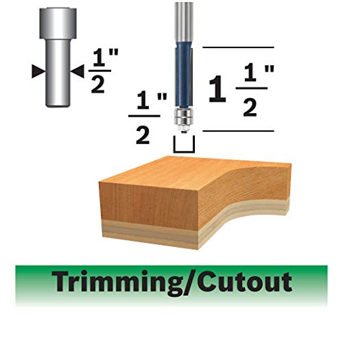 BOSCH 85601MC Broca para ruteadora de plantilla de doble flauta con punta de carburo de 1/2 pulgadas x 1-1/2 pulgadas