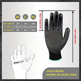 Jack Boss 12 guantes de trabajo de seguridad para hombres y mujeres con agarre recubierto de poliuretano en la palma y los dedos, guantes de trabajo sin costuras para trabajos ligeros, jardinería