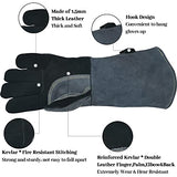 Guantes de soldadura de forja de cuero/herrero/Mig/tig 16 pulgadas 932 °F resistentes al calor guantes a prueba de calor para barbacoa/parrilla/estufa/soldador TIG/Mig/soldadura con costuras de Kevlar manga larga gris