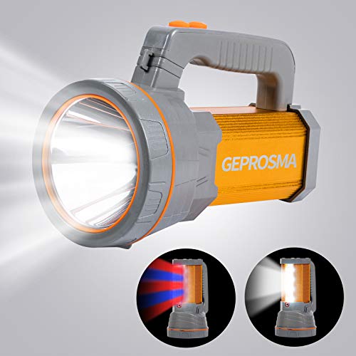 GEPROSMA Linternas de Mano Recargable Led Alta Potencia 8000 LM Potente Grande Batería 10000mAh de Larga Duración Impermeable, Luz Camping Brillante, Teléfono con Carga USB