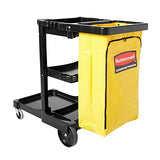 Rubbermaid Commercial Housekeeping 3-Shelf Cart with Zippered Yellow Vinyl Bag, Black, FG617388BLA