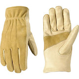 Guantes de trabajo y jardín de piel para mujer, de vaca de grano resistente, grande (Wells Lamont 1124L), color natural