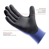 COOLJOB 12 pares de guantes de trabajo de seguridad, con revestimiento de poliuretano (PU) guantes de trabajo con agarre, una docena de paquetes a granel, azul, talla XL (12 pares XL)