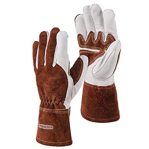 YESWELDER Guantes de soldadura específicos TIG de cuero de grano de 12 pulgadas, guantes resistentes al calor y al fuego para soldador, guantes de piel de cabra para soldador, soldadura TIG, parrilla, chimenea, horno, barbacoa (M)