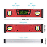 RISEPRO Nivel de torpedo digital de 10 pulgadas y transportador IP54 inclinómetro electrónico de burbujas protegido, buscador de ángulo, medidor con visualización VA grande y base de ranura en V DL135N