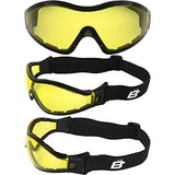 Birdz Eyewear Boogie Z87.1 - Gafas de seguridad acolchadas de espuma para motocicleta, esquí, paracaidismo, marcos negros con lentes transparentes antivaho (amarillo)