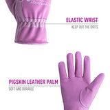 HANDLANDY Guantes de jardinería de cuero para mujer, malla 3D de ajuste cómodo guantes de jardín (medianos, rosa mejorado)