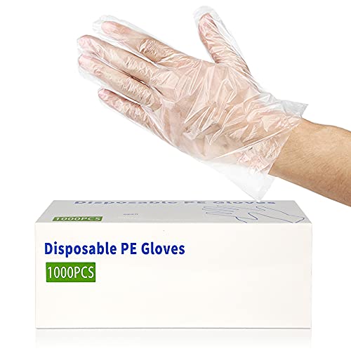 1000 guantes de plástico desechables, sin látex, sin polvo, guantes de mano de polietileno transparente, no estériles para limpiar cocinar, teñir el cabello, lavar platos, manipular alimentos, grandes 1000 unidades (paquete de 1)