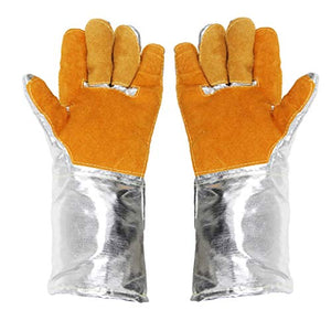 DUDDP Guantes de Soldador Aislamiento Guantes industriales, Cuero, Guantes de Papel de Aluminio, Horno, Anti escaldado, Fundición, Resistencia al Desgaste, Alta Temperatura, 500-1000 Grados