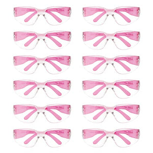 BISON LIFE Lentes de seguridad transparentes color rosa, 12 pares de lentes protectores, lentes de policarbonato resistentes a los impactos