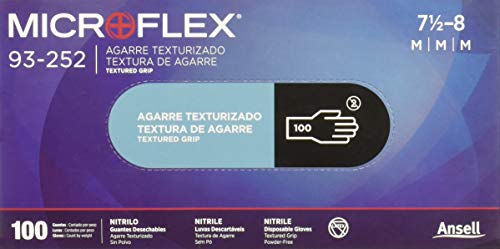 MICROFLEX 93-252 - Guante Desechable de Nitrilo Negro, Sin Polvo, 4.7 mil. Talla Mediana (Caja de 100)