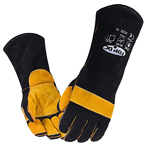 TOPDC Guantes de soldadura de 16 pulgadas resistentes al calor guantes ignífugos para soldador