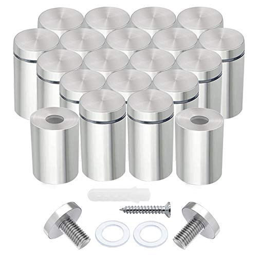 Tornillos de separación de acero inoxidable, 20 tornillos de soporte de pared de 1/2 x 1 pulgada, accesorios de montaje de vidrio para colgar marcos de fotos acrílicos, kit de tornillos de publicidad