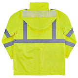 Ergodyne Chaqueta impermeable ligera reflectante de alta visibilidad, color lima, talla 2XL