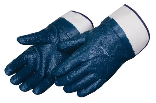 Liberty 9430 Guantes de nitrilo pesados totalmente recubiertos con puño de seguridad plastificado de 2-1/2 pulgadas, resistente a los químicos, color azul (paquete de 12)