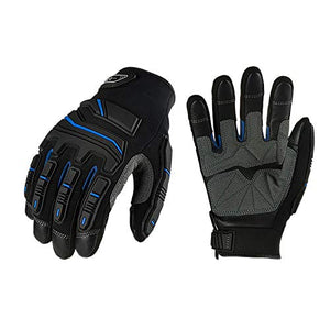 Vgo 2 pares de guantes de trabajo mecánicos de cuero vacuno resistentes, antivibración, reducción de impactos, compatible con pantalla táctil (talla M, negro y azul, CA9730HL)